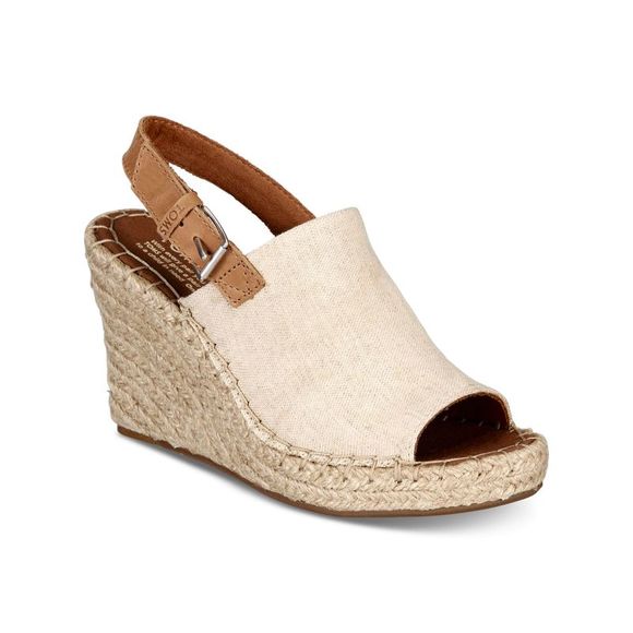 TOMS Shoes - TOMS Womens Beige 1.5" Platform Monica Round Toe Wedge Espadrille Shoes 5.5